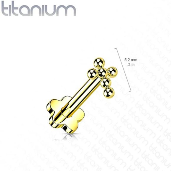 Implant Titanium Threadless Flower Base Labret Jesus Cross Nose Ring Piercing - Picture 3 of 8